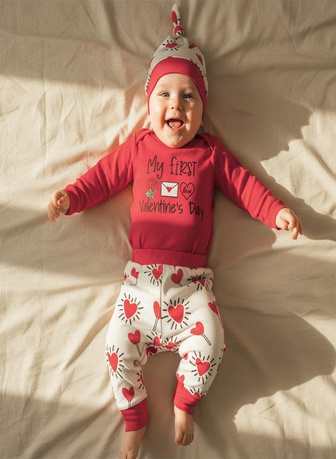 wybzd Baby Boy Girls Valentine Day Outfits Infant Long Sleeve Romper Heart Candy Pants My First Valentines Day Outfit 3pcs (Red, Newborn) - Image 3