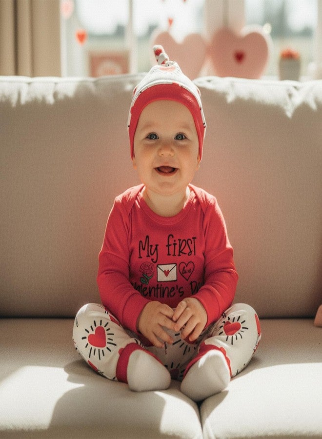 wybzd Baby Boy Girls Valentine Day Outfits Infant Long Sleeve Romper Heart Candy Pants My First Valentines Day Outfit 3pcs (Red, Newborn) - Image 4