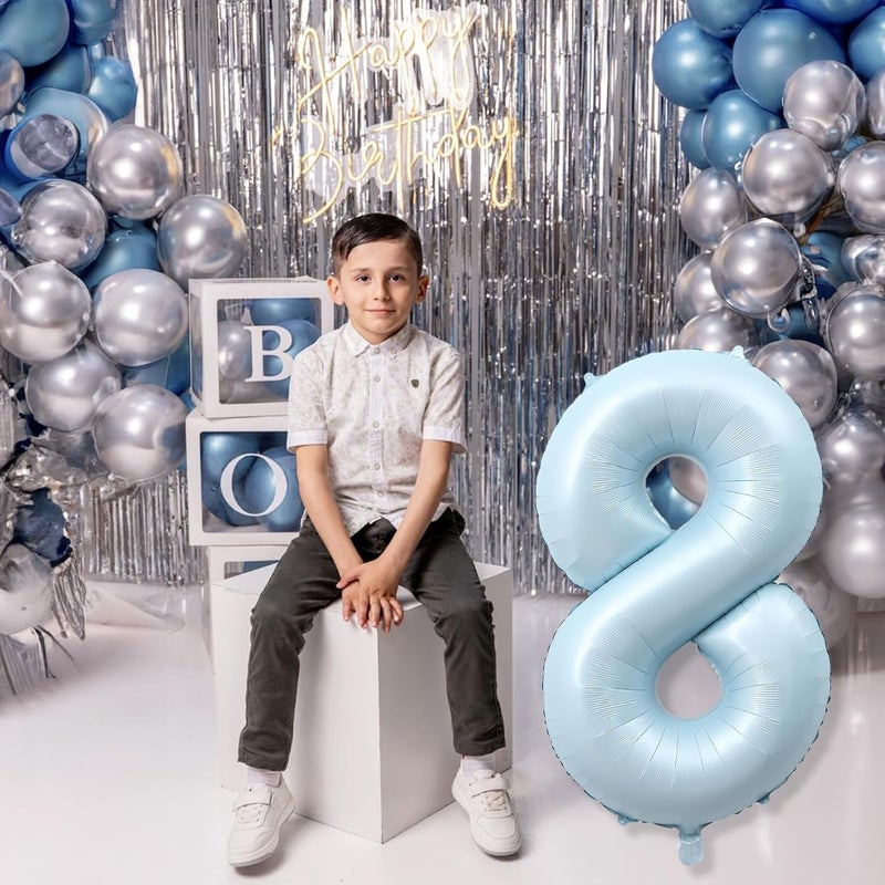 Blue 8 Balloon Number Balloons Jumbo Giant Happy 1st Birthday Party Decorations Foil Party Supplies 32 inch - Image 2