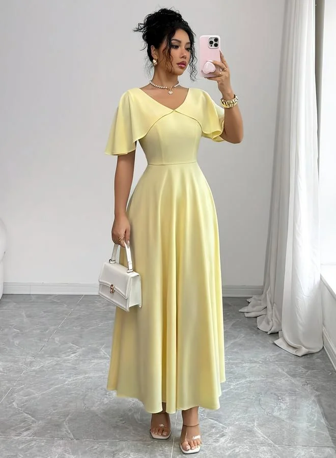 تايك تو Yellow Cape Sleeve A-Line Maxi Dress