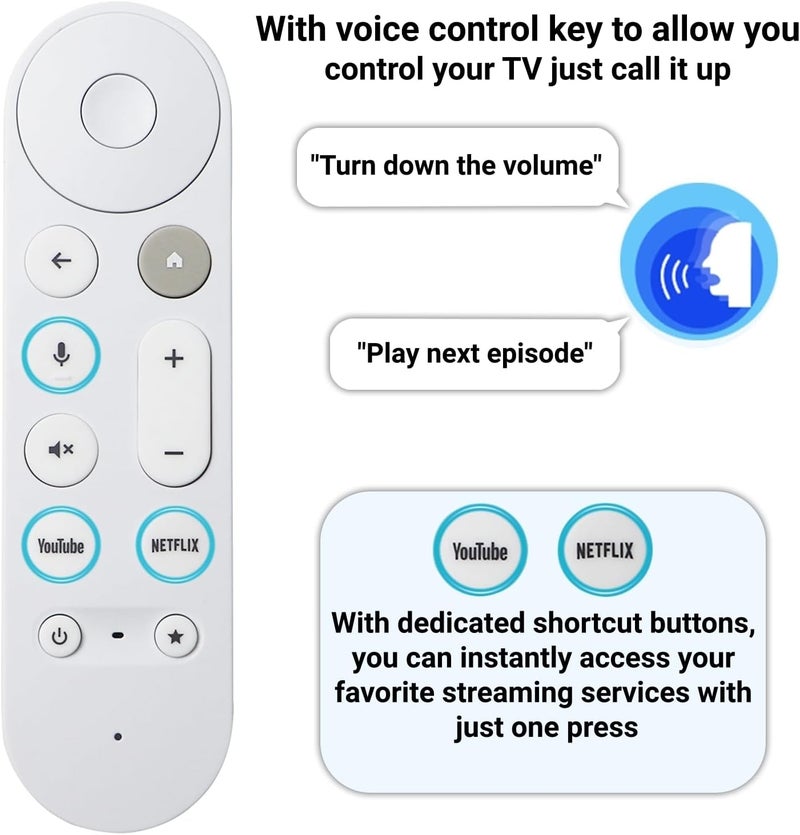 ARCSTILL New Replacement Google TV Streamer 4K Voice Smart Remote Control, Voice Search Remote with Buzzer, Compatible with Google Streamer 4K, Chromecast Google TV - Image 2