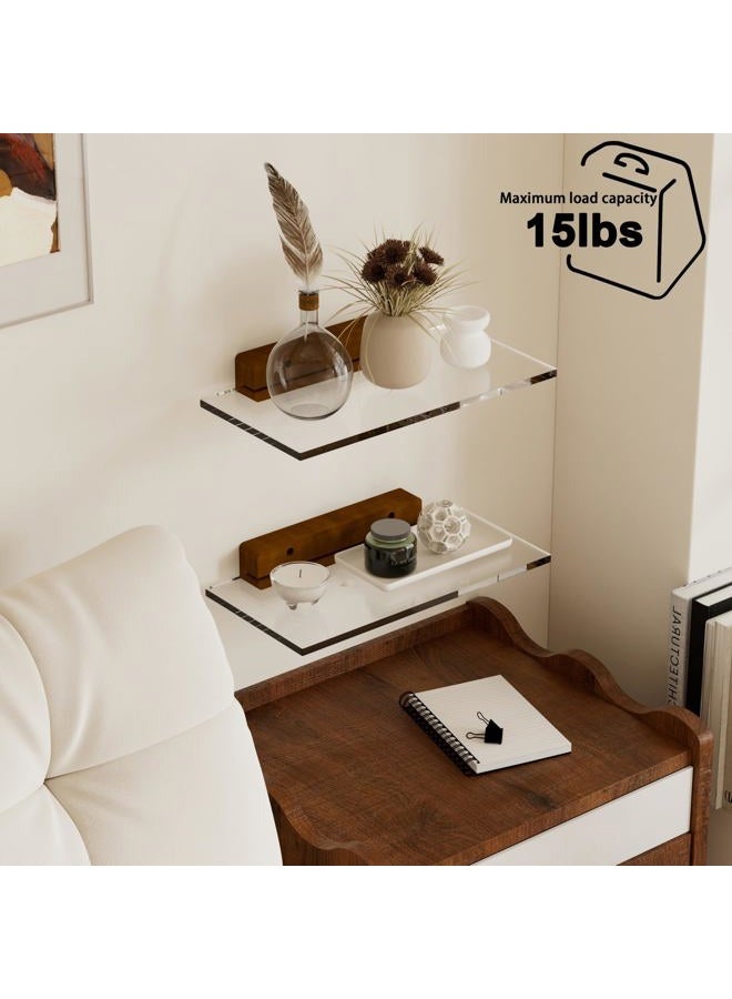 QsQueen Acrylic Floating Shelves with Solid Wood Base, Wall Mounted Shelf for Plants, Perfume, Nail Polish, Bathroom, Bedroom & Living Room Décor - Image 4