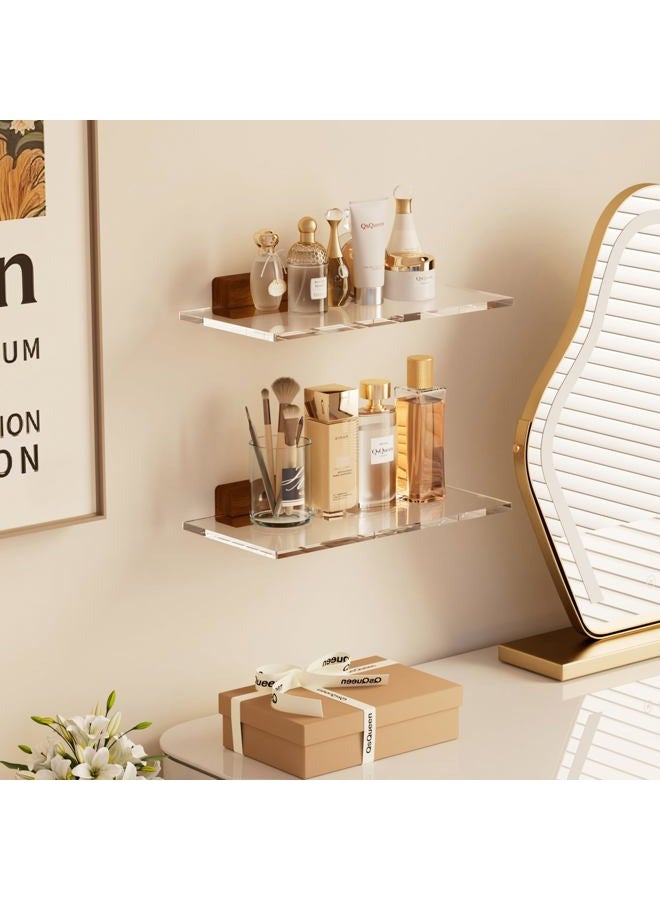 QsQueen Acrylic Floating Shelves with Solid Wood Base, Wall Mounted Shelf for Plants, Perfume, Nail Polish, Bathroom, Bedroom & Living Room Décor - Image 2