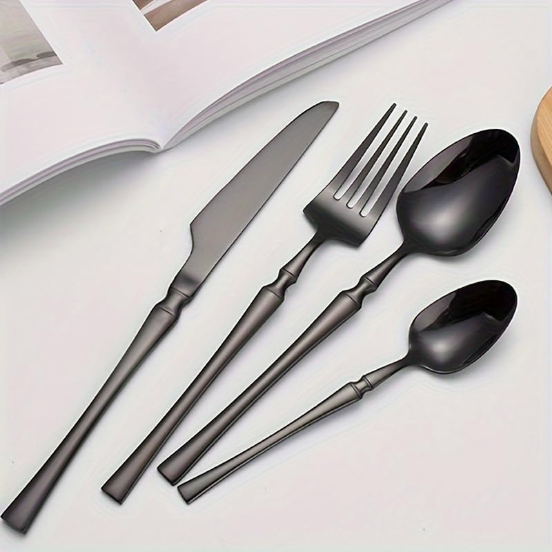 aDai Matte Black Silverware Set Satin Finish 12Piece Korean Vintage Style Flatware Set Dishwasher Safe Stainless Steel Cutlery for Home Restaurant Gifting - Image 2
