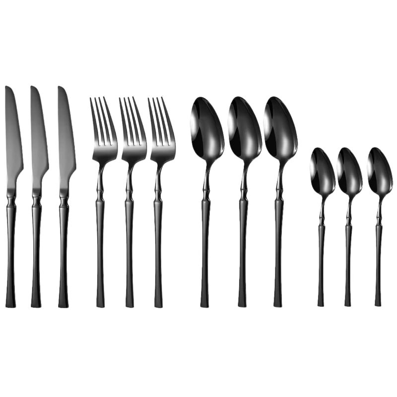 aDai Matte Black Silverware Set Satin Finish 12Piece Korean Vintage Style Flatware Set Dishwasher Safe Stainless Steel Cutlery for Home Restaurant Gifting - Image 1