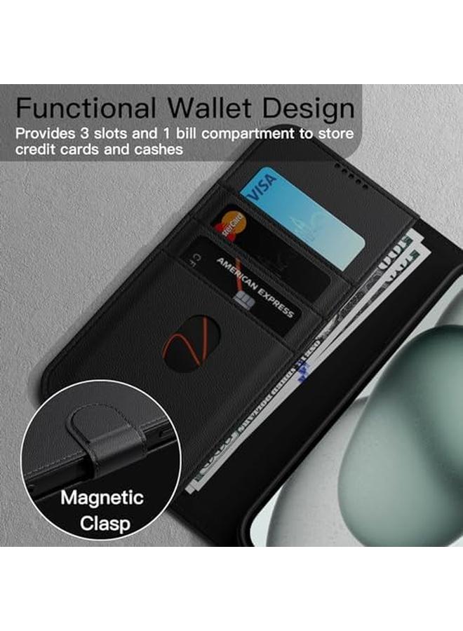 جي تيك حافظة محفظة لهاتف آيفون 15 بلس مقاس 6.7 بوصة مصنوعة من جلد البولي يوريثان المقاوم للصدمات مع حامل للبطاقات وحماية كاملة للكاميرا باللون الأسود - Image 3