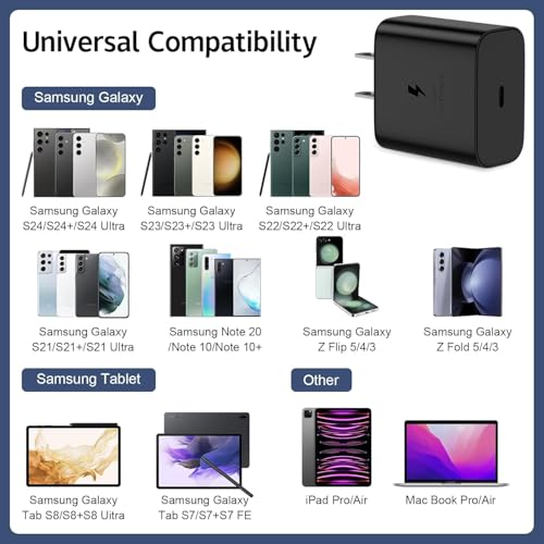 XYKOS 45W Type C Charger with C to C Cable Compatible with Samsung Galaxy Tab S10 Fe+/S10 fe/S10+/Ultra/S9 Ultra/ S8/S7/A8/A9+/S9 fe+/S9 fe/A9/S6 Lite/A7/All Tablet Support 45 w Super Fast/Black - Image 5