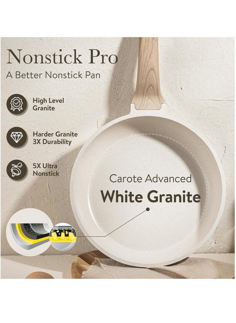 WALALLA 21-Piece Nonstick Cookware Set - White Granite Induction Compatible Pots & Pans | PFOS & PFOA Free Kitchen Set with Frying Pans, Saucepans & Lids (Dishwasher Safe) - Image 3