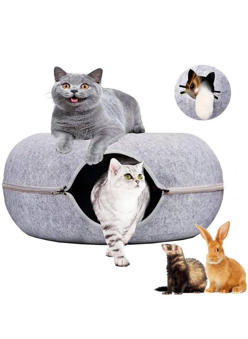 Cool Baby Coolbaby four seasons universal felt cat nest donut tunnel with detachable, washable bed warm, comfy pet sleeping spot (light gray)  - Image 1