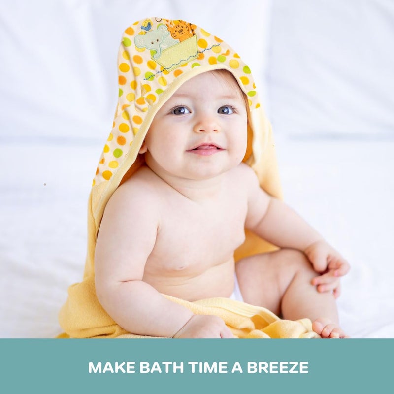 Spasilk Hooded Bath Towel and Washcloths Set for Newborns, 1 Soft Terry Baby Towel and 3 Baby Washcloths, Baby Essentials, Ideal, One Size, Yellow Ark - Image 5