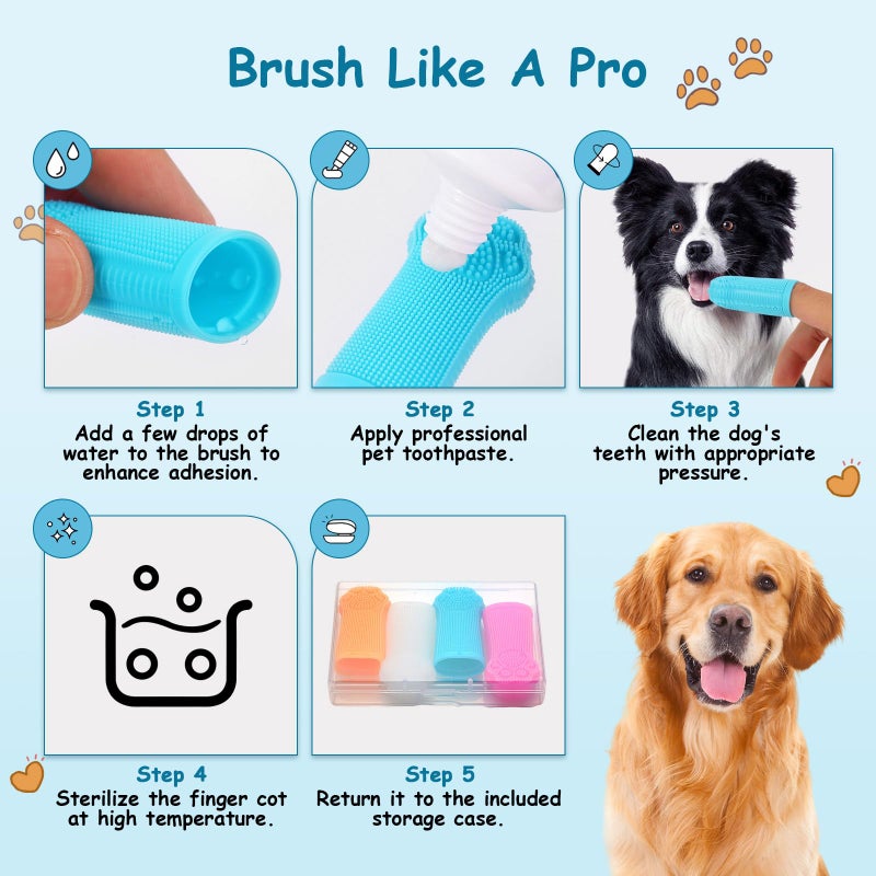 Caxlis 4-Pack Silicone Dog Finger Toothbrush, 360Â° Dog Tooth Brushing Kit, High-Efficiency Teeth Cleaning, Pet-Friendly Finger Toothbrush, Complimentary Travel Case - Image 5