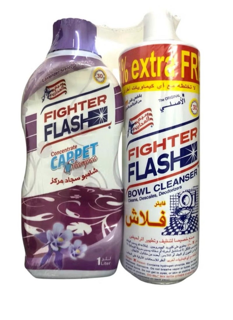 Flash - Perfumed and concentrated carpet shampoo, transparent, 1 liter + free toilet cleaner - Image 1