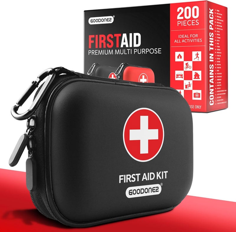 GOODONE2 200-Pcs First Aid Kit Clean, Treat, Protect Minor Cuts, Scrapes. Home, Office, Car, School, Business, Travel, Emergency Kit, Survival, Hunting, Outdoor, Camping & Sports (200-Pcs) Black - Image 1