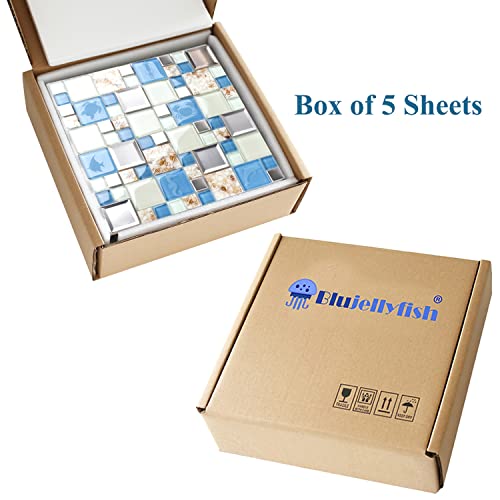 Blujellyfish Blue Sea Glass Tile Backsplash Beach Style Mosaic Tiles Real Seashell Inside (Pack of 5 Sheets) - Image 5