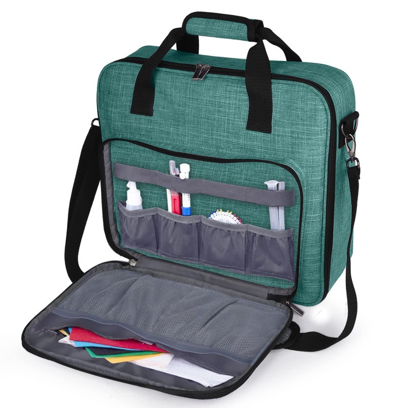 BAGLHER Cross Stitch  Embroidery Organizer Bag  Large Portable Project Storage with 3 Compartments Travel Friendly Carrying Case for 112 Hoops Threads Supplies Green