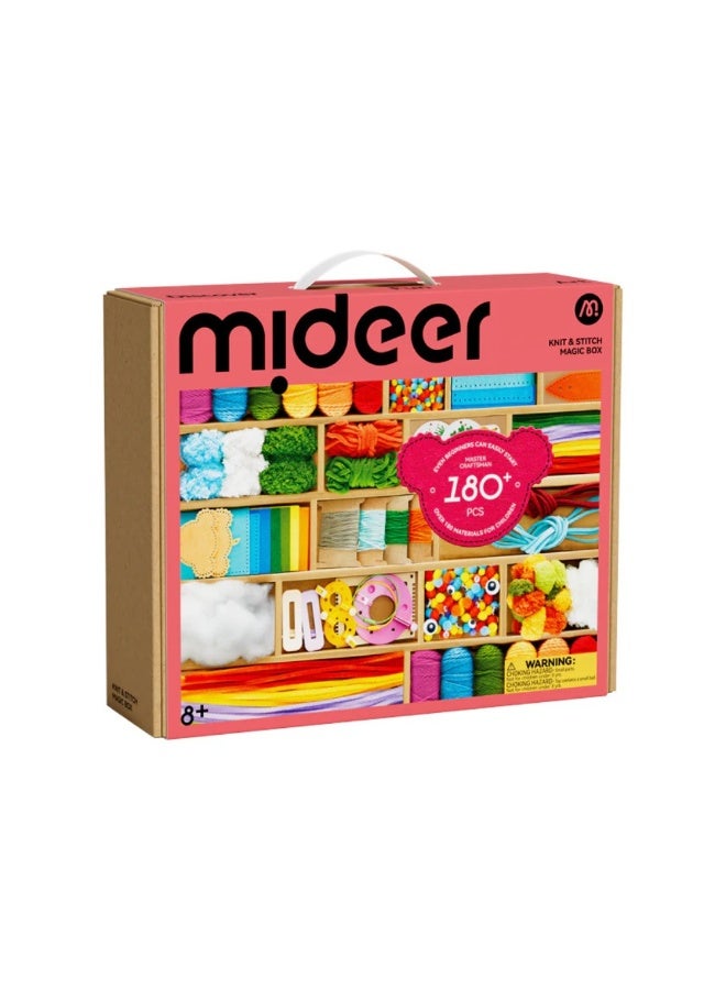 MiDeer صندوق ميدير السحري للحياكة والتطريز - مجموعة أدوات الفنون والحرف اليدوية للأطفال تحتوي على أكثر من 180 قطعة مع خيوط، تطريز، شعيرات، وأدوات حرفية، مجموعة أنشطة الخياطة والحياكة الإبداعية للأطفال من عمر 3 سنوات فما فوق - Image 1