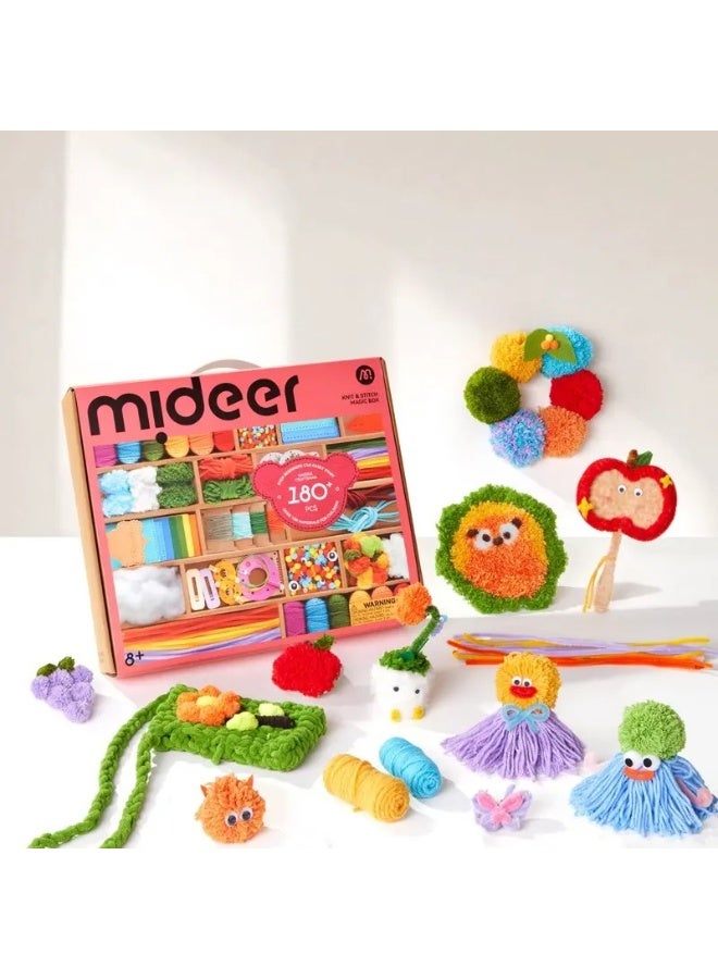 MiDeer صندوق ميدير السحري للحياكة والتطريز - مجموعة أدوات الفنون والحرف اليدوية للأطفال تحتوي على أكثر من 180 قطعة مع خيوط، تطريز، شعيرات، وأدوات حرفية، مجموعة أنشطة الخياطة والحياكة الإبداعية للأطفال من عمر 3 سنوات فما فوق - Image 3