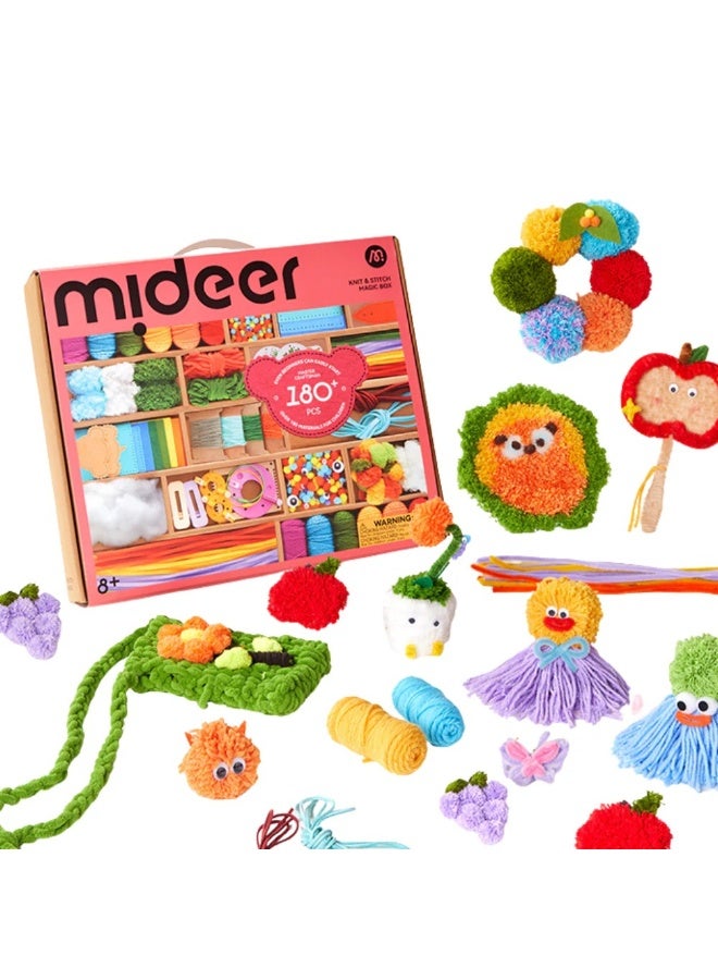 MiDeer صندوق ميدير السحري للحياكة والتطريز - مجموعة أدوات الفنون والحرف اليدوية للأطفال تحتوي على أكثر من 180 قطعة مع خيوط، تطريز، شعيرات، وأدوات حرفية، مجموعة أنشطة الخياطة والحياكة الإبداعية للأطفال من عمر 3 سنوات فما فوق - Image 2