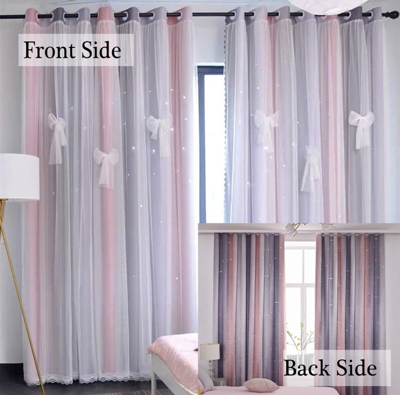 Yancorp Curtains for Girls Bedroom Kids Room Curtain Colorful Window Nursery Curtain 84 inches Length Room Darkening Grommet 2 Layers (Pink Grey, W52 X L84) - Image 3