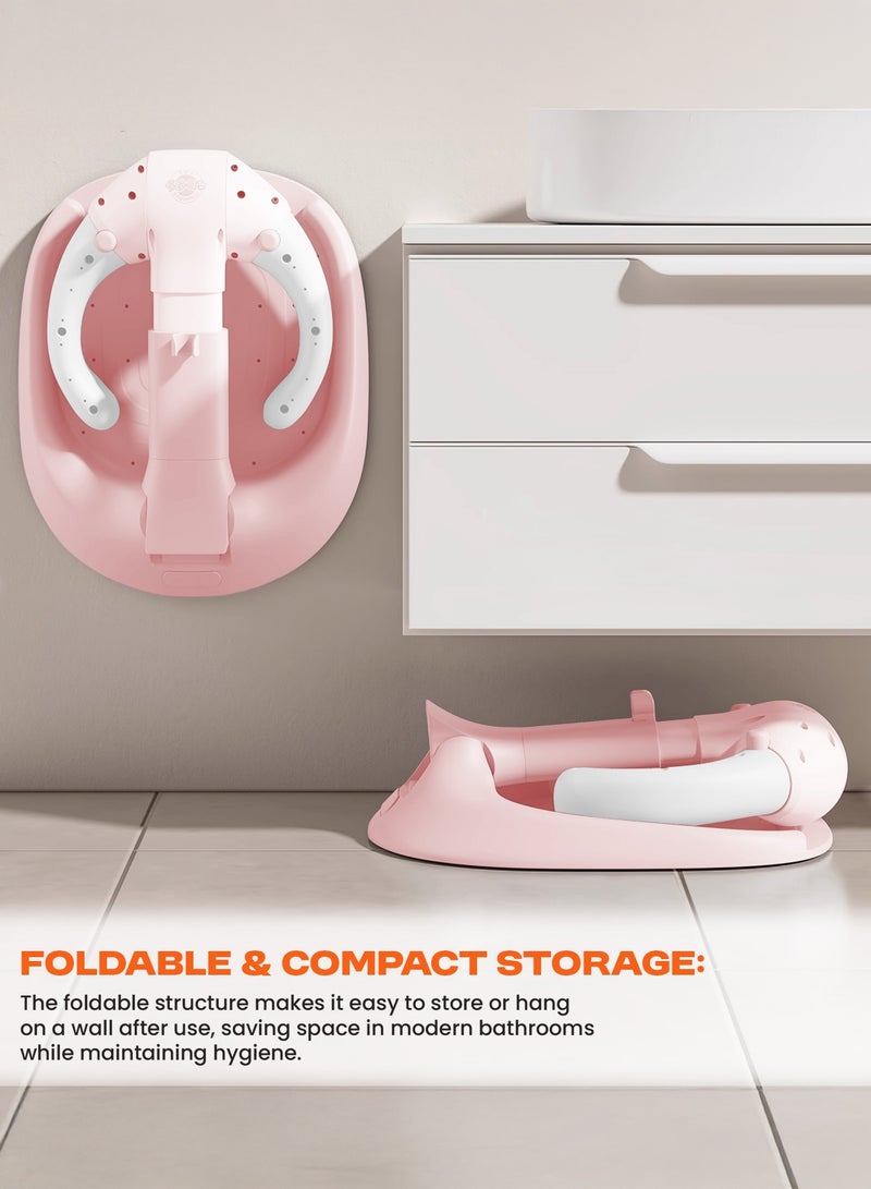 BAYBEE Foldable Baby Shower Stand with Huggable Bath Support, 5 level Adjustable Height, Anti Slip Base Portable Bath Helper for Infants & Toddlers Baby Bath Stand for Toddlers Baby Shower Stand Pink - Image 5