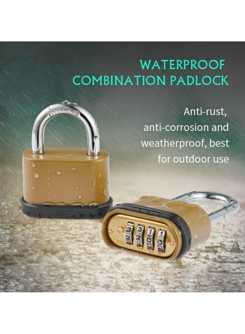 4 Digit Combination Lock, Heavy Duty Outdoor SecurityKeyless Carabiner DesignBrass FinishLong Release Padlock for Outdoor Use, Sheds - Image 3