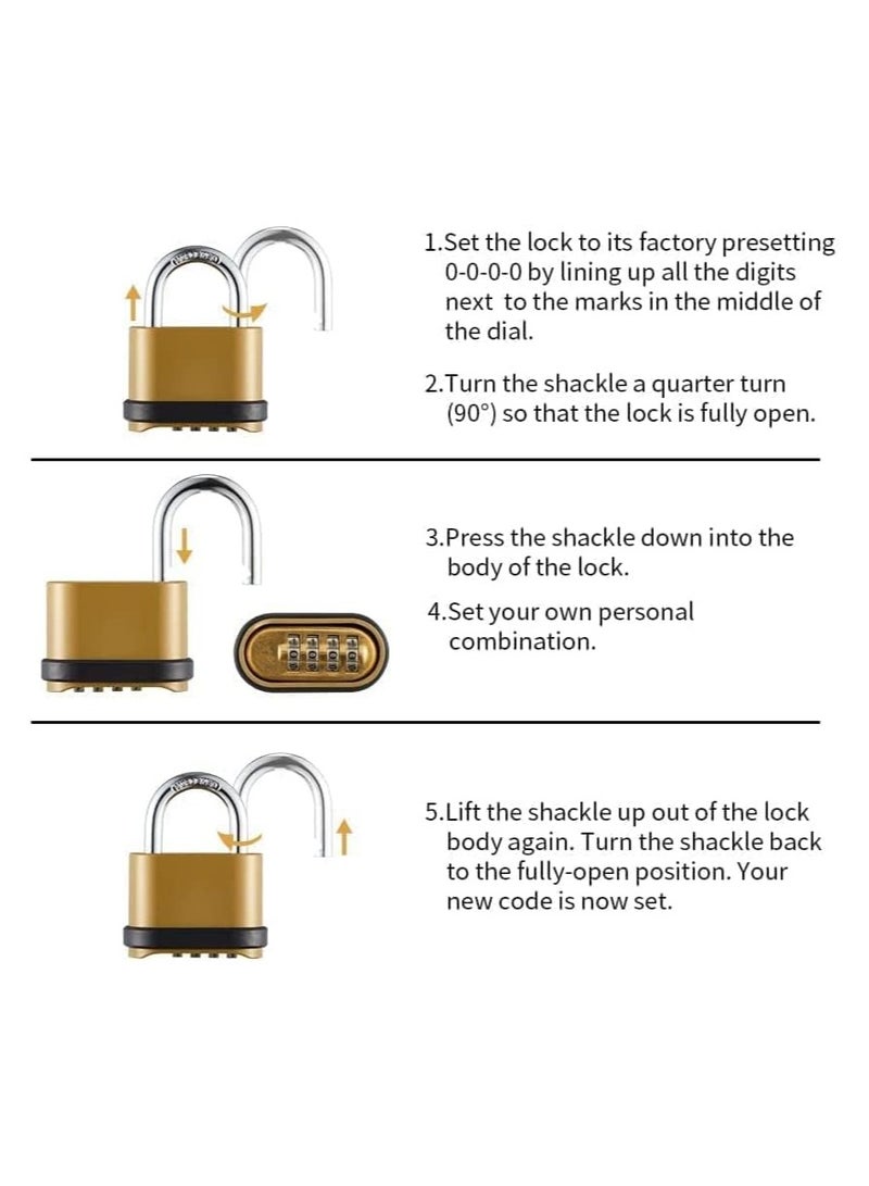 4 Digit Combination Lock, Heavy Duty Outdoor SecurityKeyless Carabiner DesignBrass FinishLong Release Padlock for Outdoor Use, Sheds - Image 2