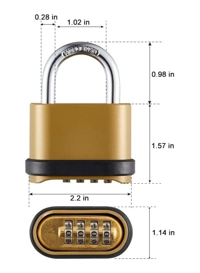 4 Digit Combination Lock, Heavy Duty Outdoor SecurityKeyless Carabiner DesignBrass FinishLong Release Padlock for Outdoor Use, Sheds - Image 5