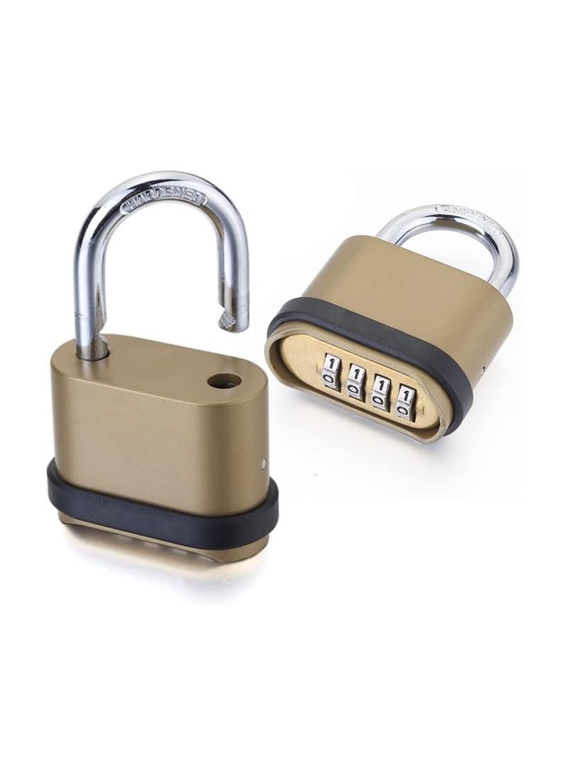 4 Digit Combination Lock, Heavy Duty Outdoor SecurityKeyless Carabiner DesignBrass FinishLong Release Padlock for Outdoor Use, Sheds - Image 1
