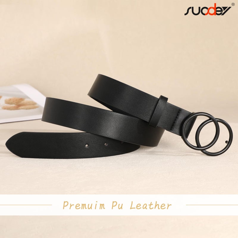 SUOSDEY Women Leather Belt Fashion Double O-Ring Soft Faux Leather Waist Belts For Jeans Dress - Image 4