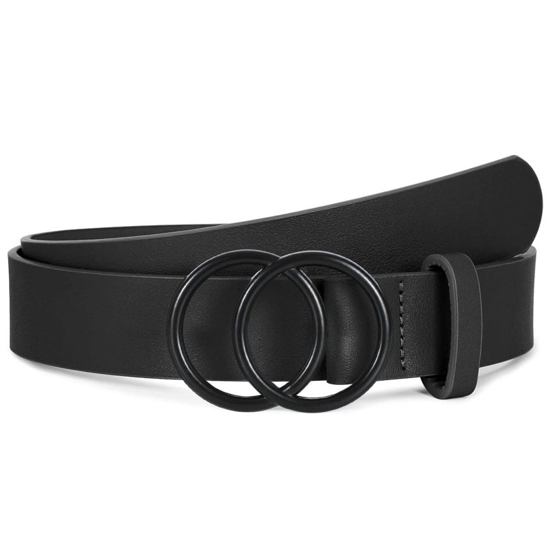 SUOSDEY Women Leather Belt Fashion Double O-Ring Soft Faux Leather Waist Belts For Jeans Dress - Image 1