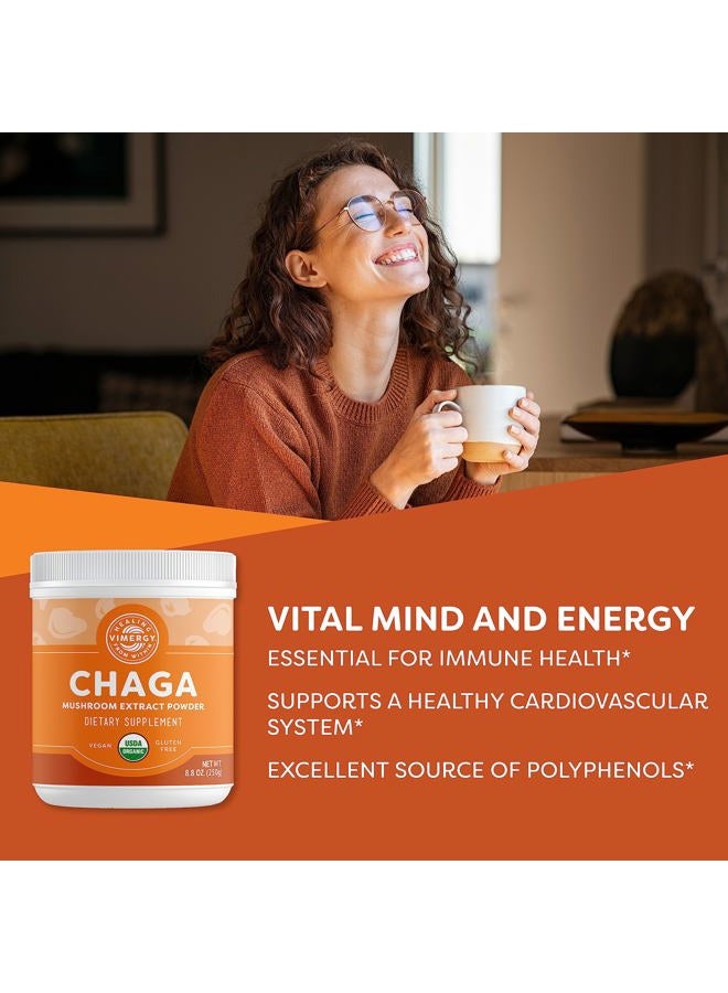 Vimergy USDA Organic Wild Chaga Mushroom Extract Powder, 166 Servings – Ideal in Chaga Tea, Coffee, Smoothies – Cardiovascular Support - Kosher, Vegan, No Gluten, Paleo - Pure Chaga, No Fillers (250g) - Image 2