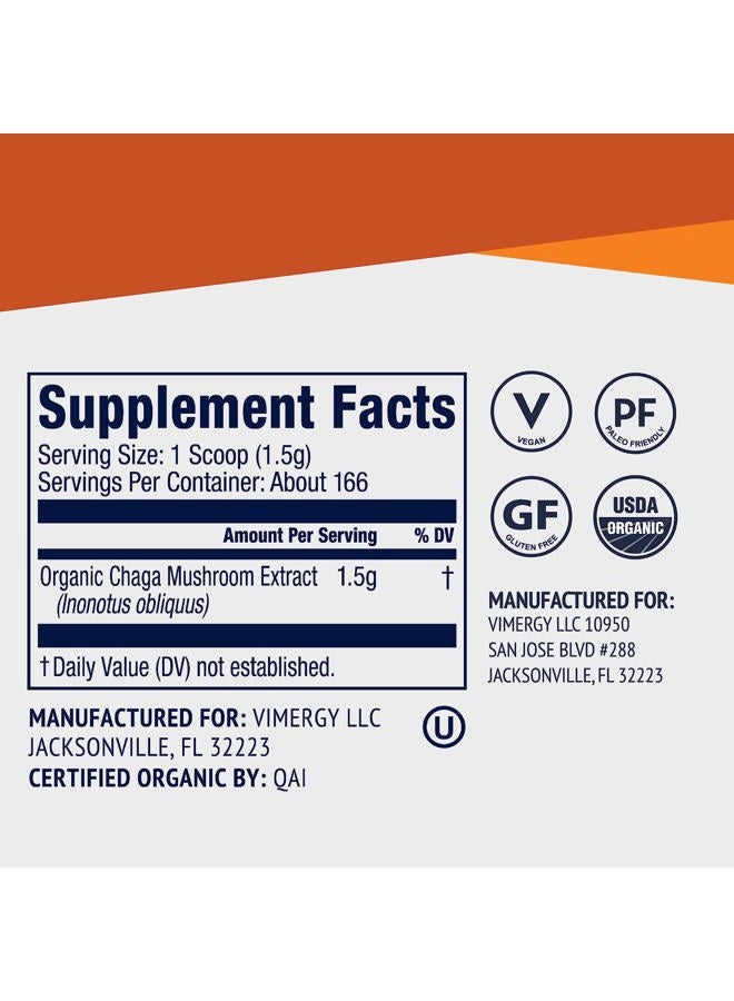 Vimergy USDA Organic Wild Chaga Mushroom Extract Powder, 166 Servings – Ideal in Chaga Tea, Coffee, Smoothies – Cardiovascular Support - Kosher, Vegan, No Gluten, Paleo - Pure Chaga, No Fillers (250g) - Image 4