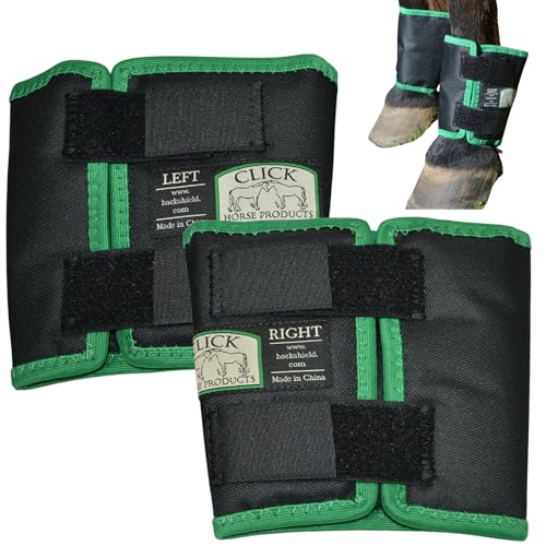 Intrepid International Click Horse Fetlock Shield, Horse Wrap, Prevents Pressure Sores & Bed Sores Fetlock Shields for Horses, Protection Horse Boots, Bedsore Boots, Nylon Lined Interior Black w/Green Trim - One Size - Image 1