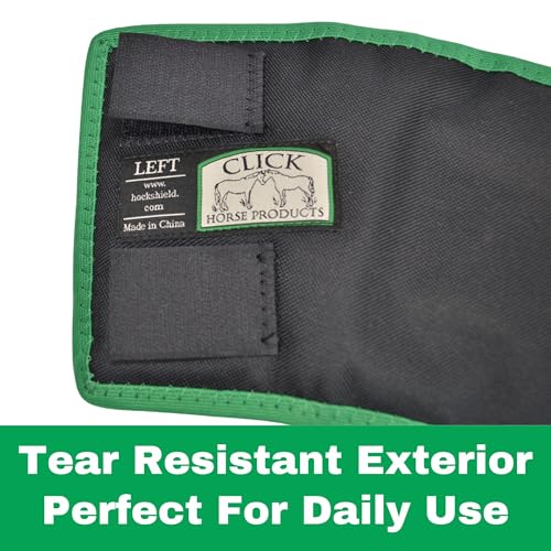 Intrepid International Click Horse Fetlock Shield, Horse Wrap, Prevents Pressure Sores & Bed Sores Fetlock Shields for Horses, Protection Horse Boots, Bedsore Boots, Nylon Lined Interior Black w/Green Trim - One Size - Image 5
