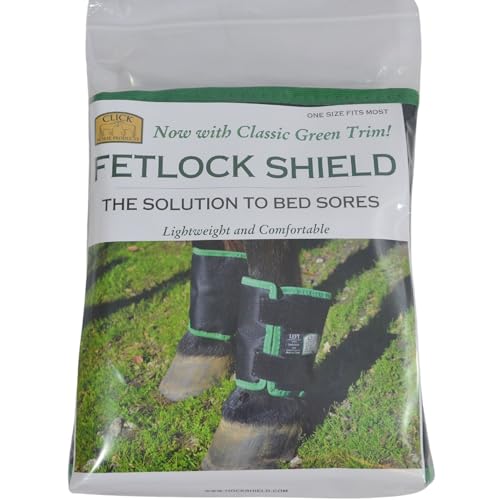 Intrepid International Click Horse Fetlock Shield, Horse Wrap, Prevents Pressure Sores & Bed Sores Fetlock Shields for Horses, Protection Horse Boots, Bedsore Boots, Nylon Lined Interior Black w/Green Trim - One Size - Image 2