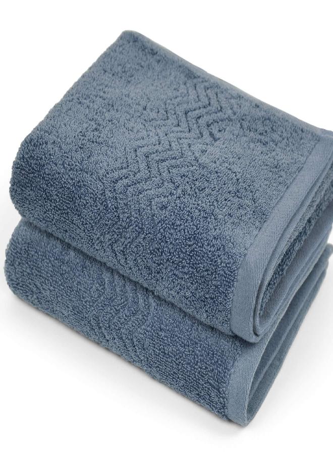 Cleanbear 100% Cotton Hand Towels, Highly Absorbent, Set of 2 (Blue-Grey), 13 x 28 Inches - Image 1