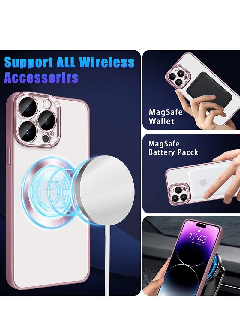 Raxoom Compatible with iPhone 14 Pro Max Case Magnetic with Full Camera Lens Protective,Electroplated Silicone Clear Shockproof Protective Case Cover 6.7 Inch (Pink) - Image 2