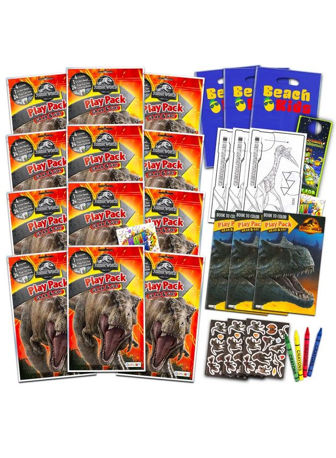 UNIVERSAL Jurassic World Party Favors Pack ~ Bundle Of 12 Jurassic World Play Packs Filled With Stickers Coloring Books Crayons With Bonus Loot Bags And More (Jurassic World Party Supplies) - Image 2