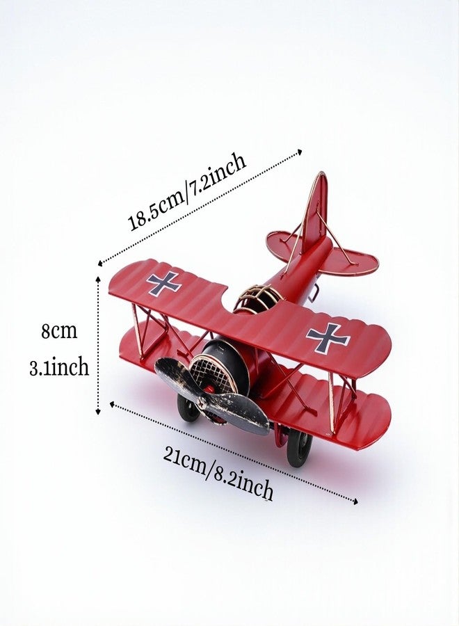 ascension Vintage Red Biplane Metal Model - Retro WWI Fighter Aircraft Showpiece for Home, Office, Study Table, Desk, Decoration Accessories Retro Airplane Model Perfect for Decor & Kids Gifts Item - Image 4
