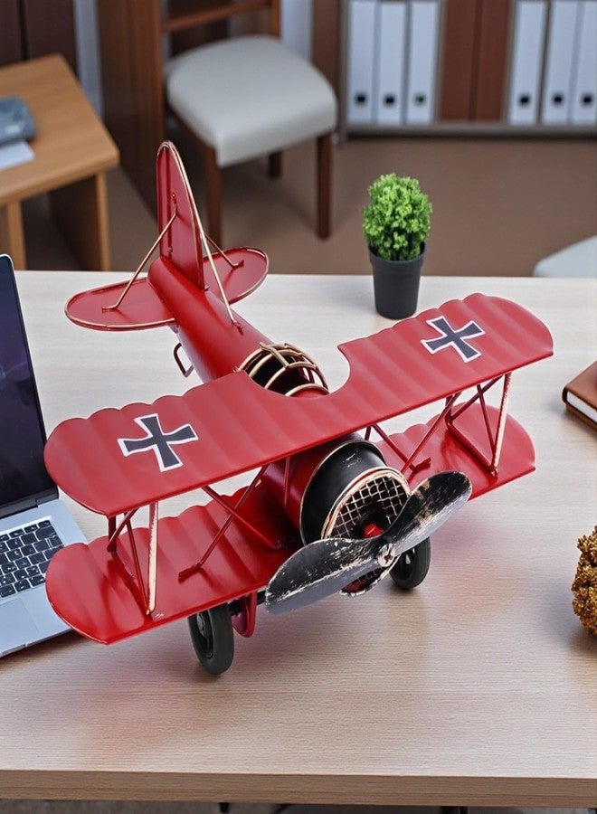 ascension Vintage Red Biplane Metal Model - Retro WWI Fighter Aircraft Showpiece for Home, Office, Study Table, Desk, Decoration Accessories Retro Airplane Model Perfect for Decor & Kids Gifts Item - Image 2