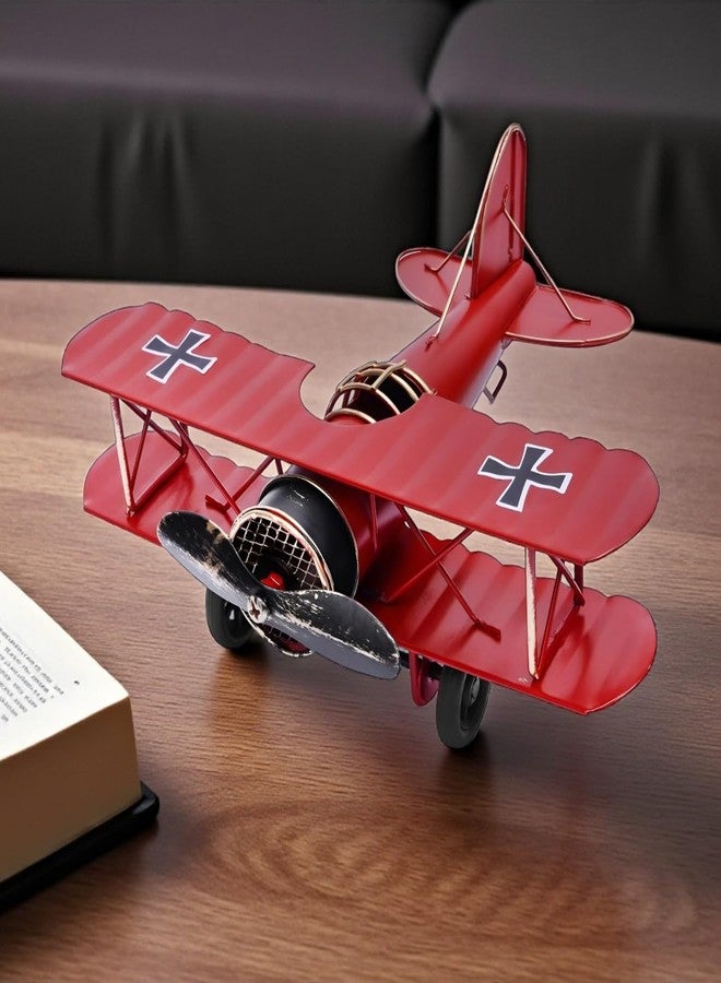 ascension Vintage Red Biplane Metal Model - Retro WWI Fighter Aircraft Showpiece for Home, Office, Study Table, Desk, Decoration Accessories Retro Airplane Model Perfect for Decor & Kids Gifts Item - Image 3