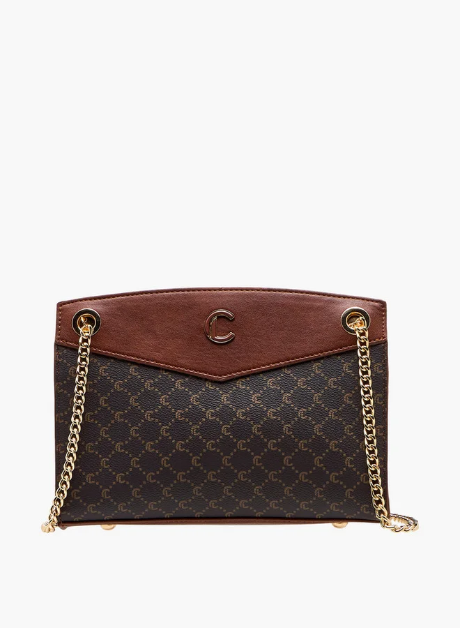Le Confort Monogram Print Shoulder Bag with Chain Strap and Zip Closure