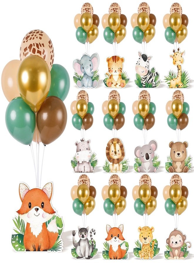 YLOLUL 12 Sets Safari Jungle Baby Shower Decorations Forest Animals Centerpieces for Tables Baby Shower Jungle Party Decorations with Balloon for Baby Shower Birthday Party Photo Props Supplies - Image 1