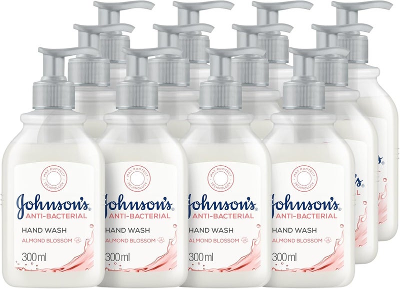 Johnson & Johnson Hand Wash, Anti-Bacterial, Almond Blossom, 12x300ml - Image 1