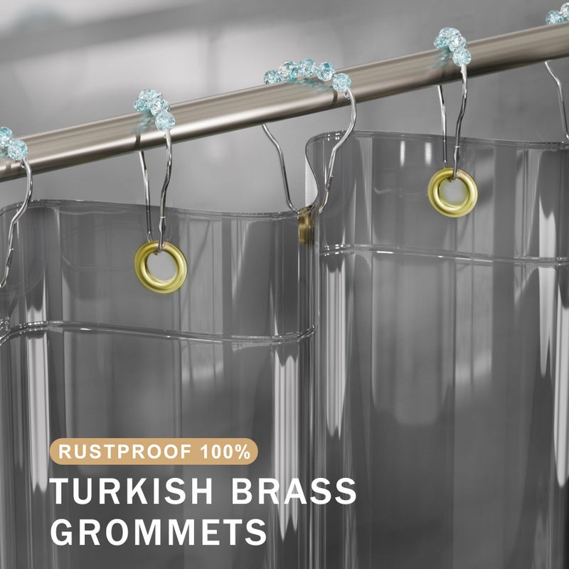 AmazerBath Shower Curtain Liner, 100% EVA Luxury Soft Clear Grey Heavy Duty Shower Curtain and Liner 2-in-1, 72x72 Plastic Weighted Bathroom Shower Curtain, 12 Rustproof Grommets & Heavyweight Stones - Image 4