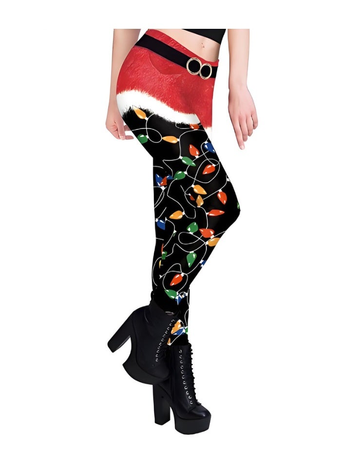 Loquat Womens Printed Christmas Leggings High Waist Xmas Tight Holiday Skinny Pants - Image 2