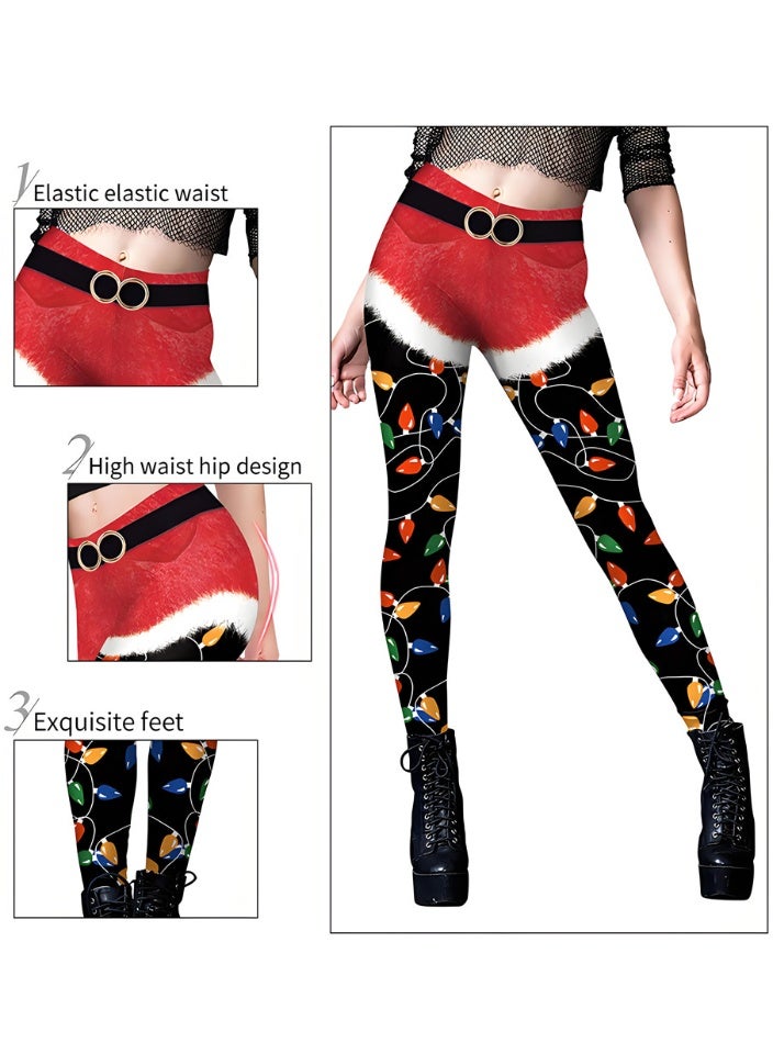 Loquat Womens Printed Christmas Leggings High Waist Xmas Tight Holiday Skinny Pants - Image 4