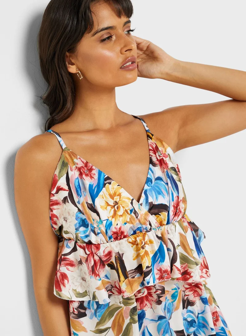 Ginger Floral Print Ruffle Waist Midi Dress