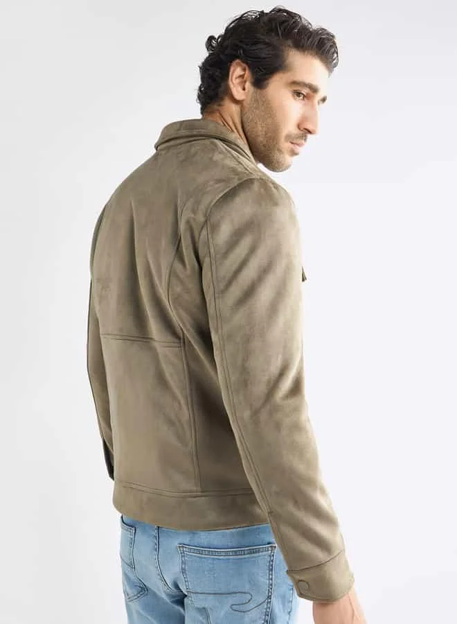 Splash FAV Regular Fit Biker Jacket with Snap Button Closure