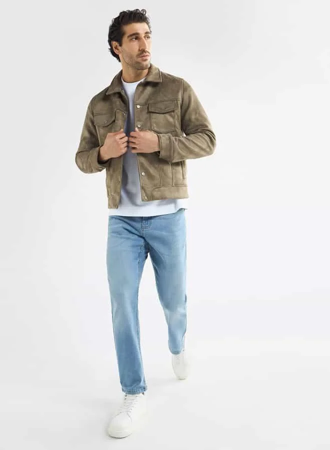 Splash FAV Regular Fit Biker Jacket with Snap Button Closure